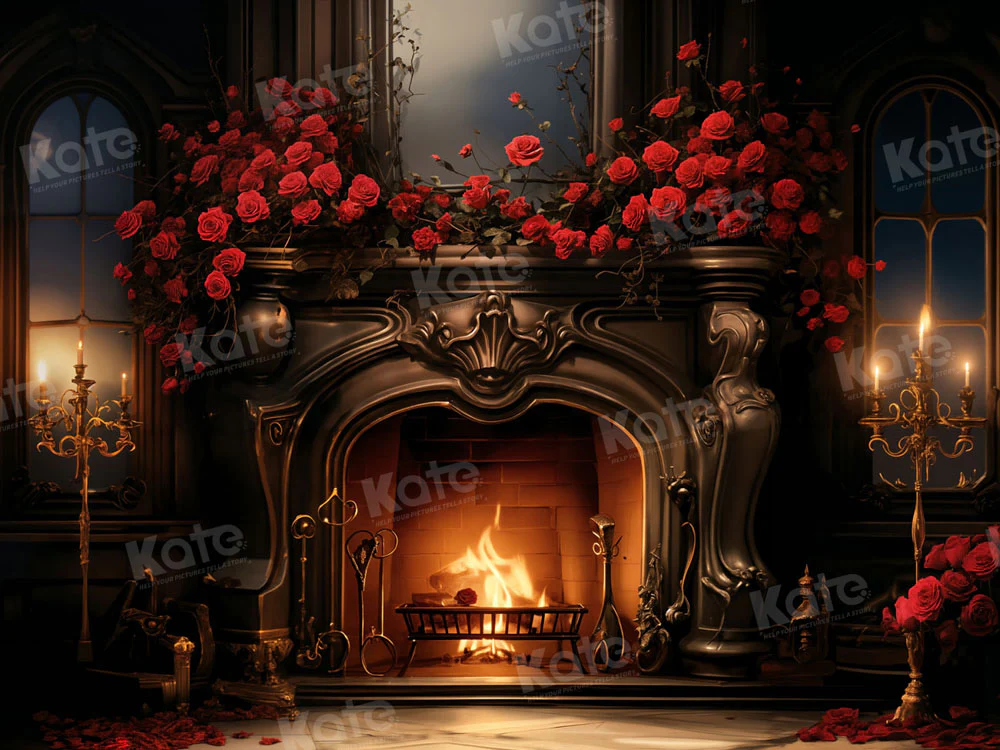 Kate Valentine Rose Metal Fireplace Backdrop Designed by Emetselch - Image 3