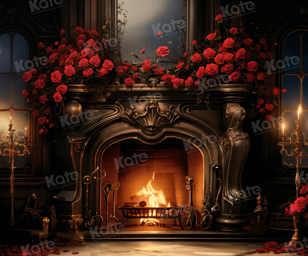 Kate Valentine Rose Metal Fireplace Backdrop Designed by Emetselch - Image 4