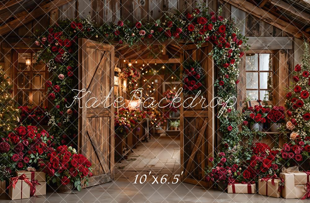 Kate Valentine Rose Wooden Barn Gifts Fleece Backdrop Designed by Emetselch - Image 2