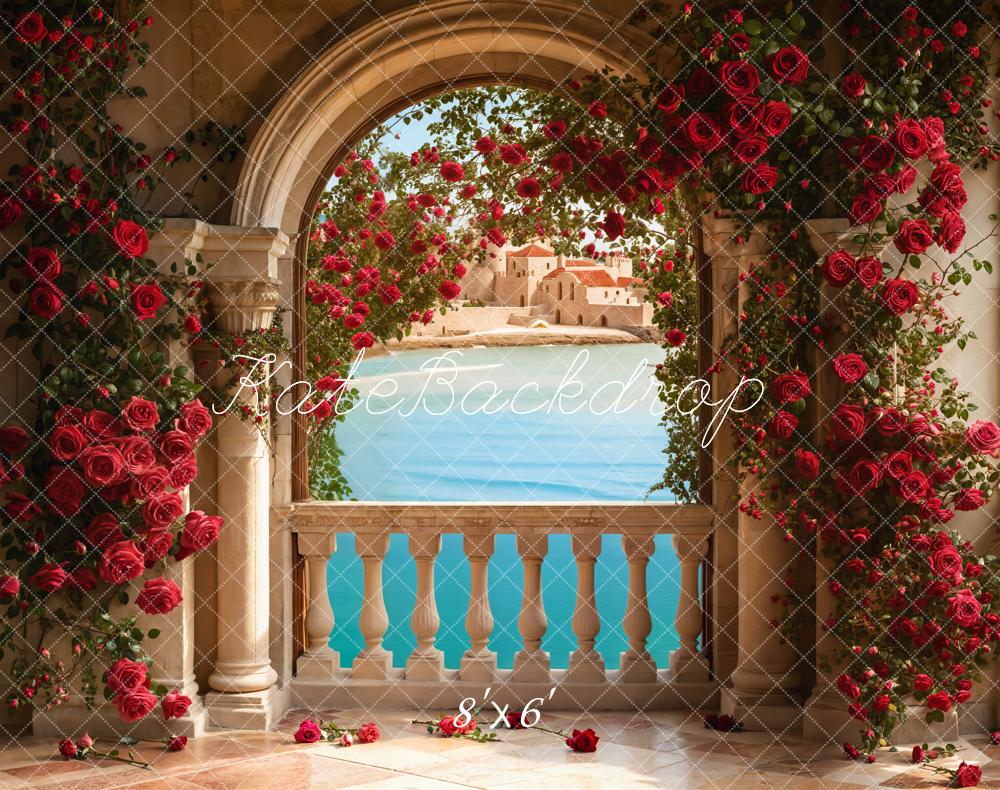 Kate Valentine Roses Arch Balcony Lake Fleece Backdrop Designed by Emetselch - Image 2