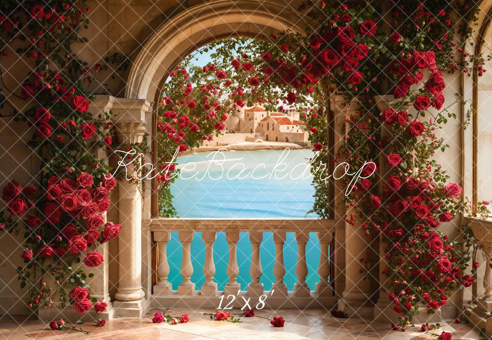 Kate Valentine Roses Arch Balcony Lake Fleece Backdrop Designed by Emetselch - Image 4