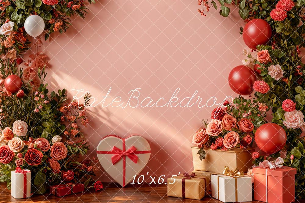 Kate Valentine Roses Balloons Gifts Pink Fleece Backdrop Designed by Emetselch - Image 2