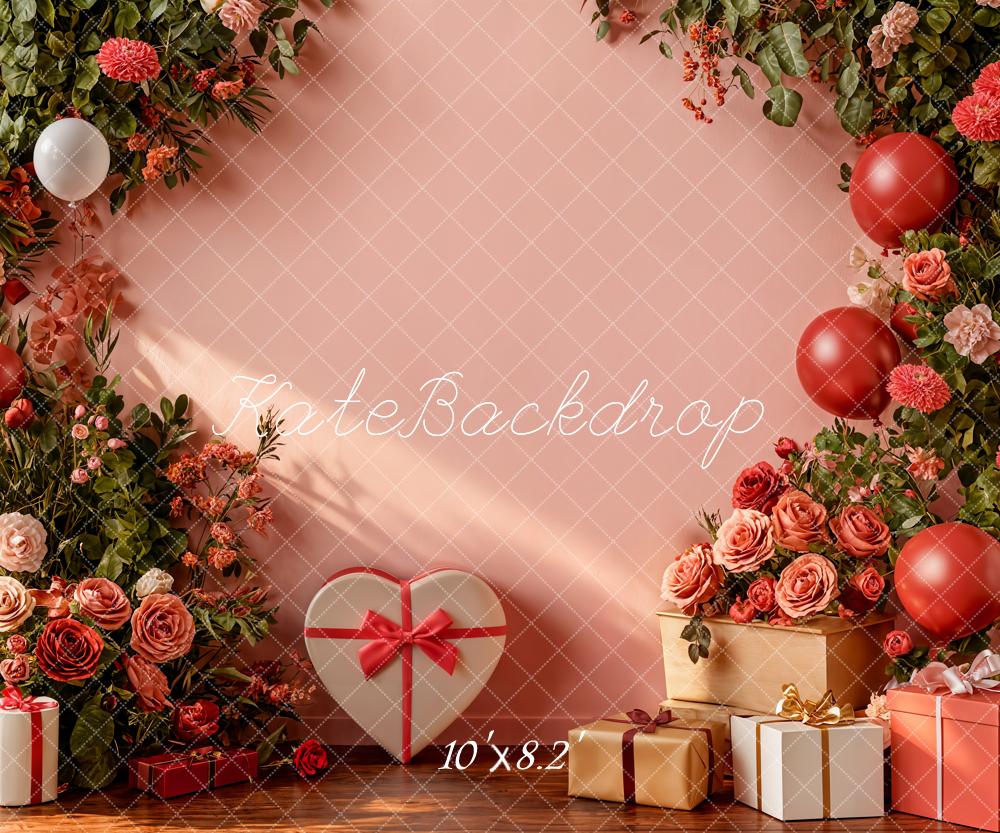 Kate Valentine Roses Balloons Gifts Pink Fleece Backdrop Designed by Emetselch - Image 3
