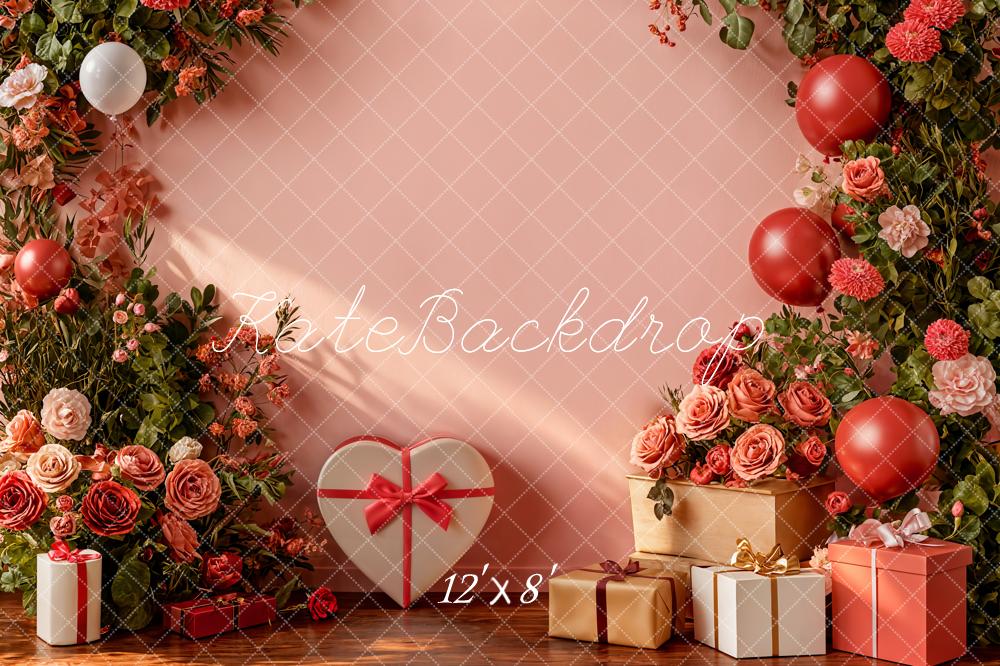 Kate Valentine Roses Balloons Gifts Pink Fleece Backdrop Designed by Emetselch - Image 4