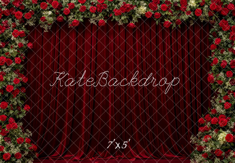 Kate Valentine Red Roses Burgundy Curtain Backdrop Designed by Patty Robert