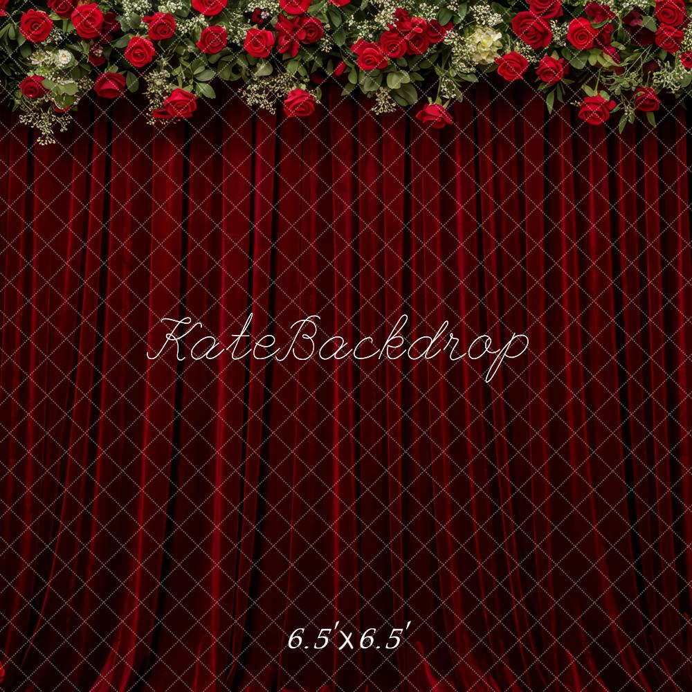 Kate Valentine Red Roses Burgundy Curtain Backdrop Designed by Patty Robert - Image 2