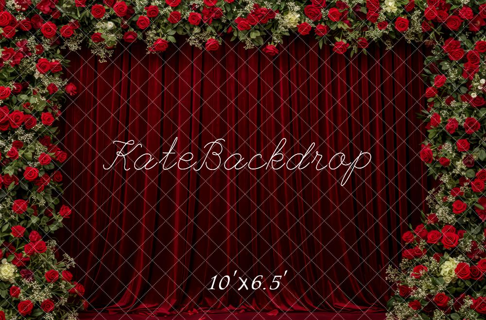 Kate Valentine Red Roses Burgundy Curtain Backdrop Designed by Patty Robert - Image 4