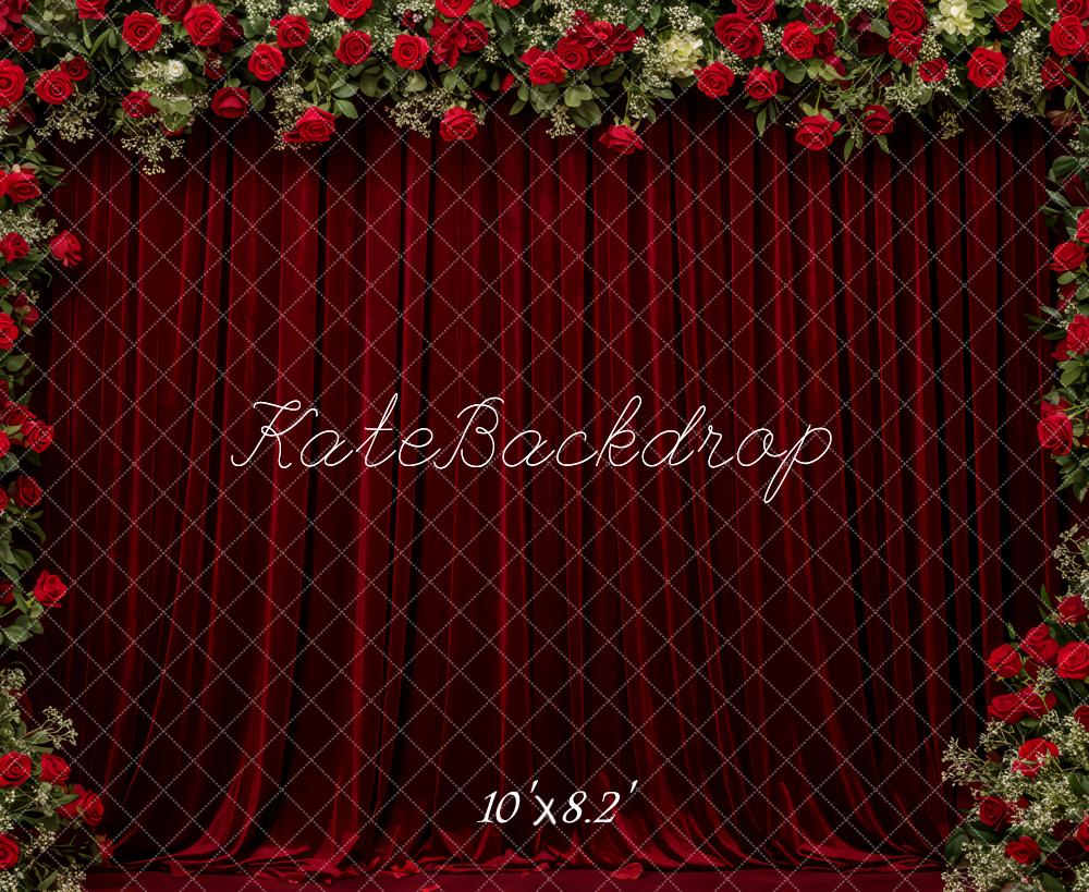 Kate Valentine Red Roses Burgundy Curtain Backdrop Designed by Patty Robert - Image 6