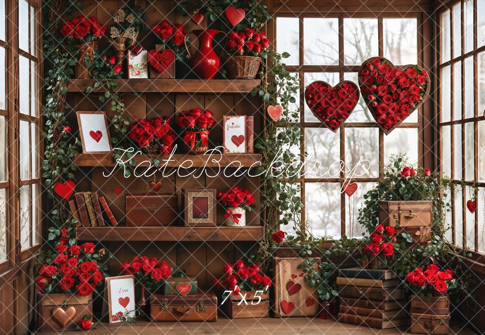 Kate Valentine Roses Wood Shelf Window Backdrop Designed by Emetselch - Image 2