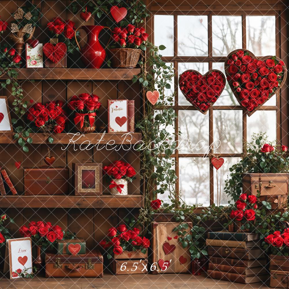 Kate Valentine Roses Wood Shelf Window Backdrop Designed by Emetselch - Image 3