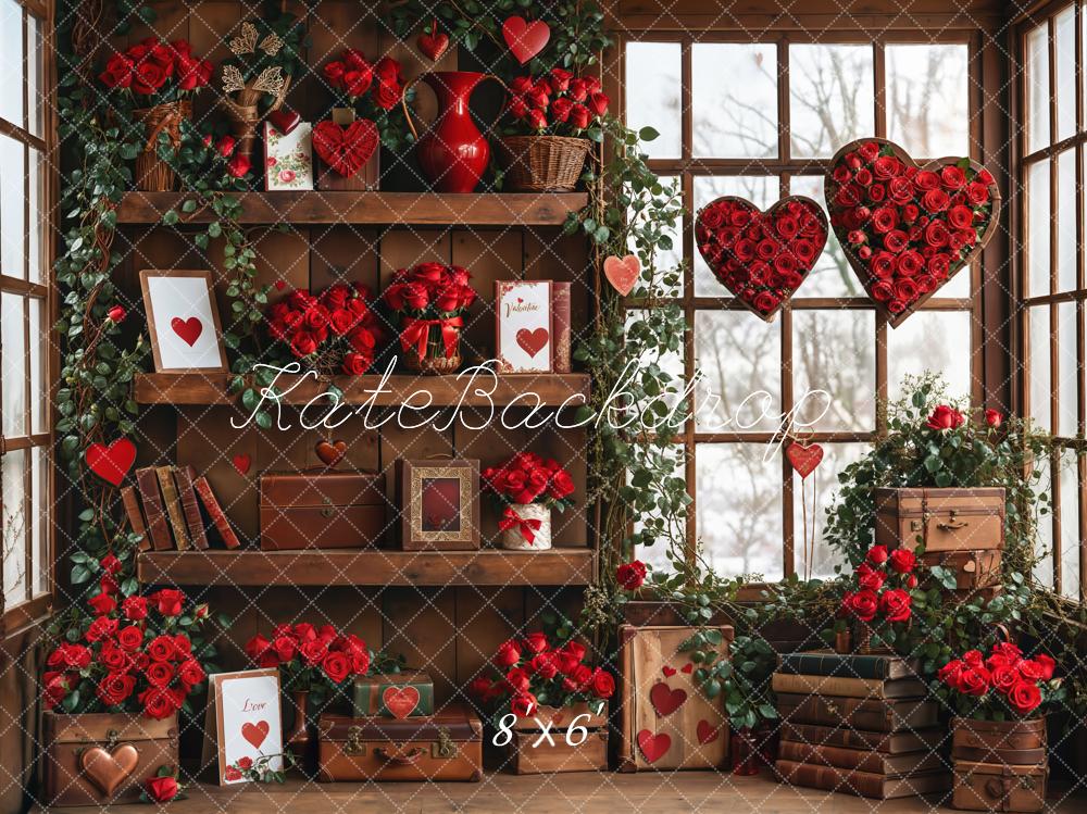 Kate Valentine Roses Wood Shelf Window Backdrop Designed by Emetselch - Image 4
