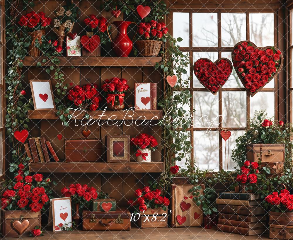 Kate Valentine Roses Wood Shelf Window Backdrop Designed by Emetselch - Image 5