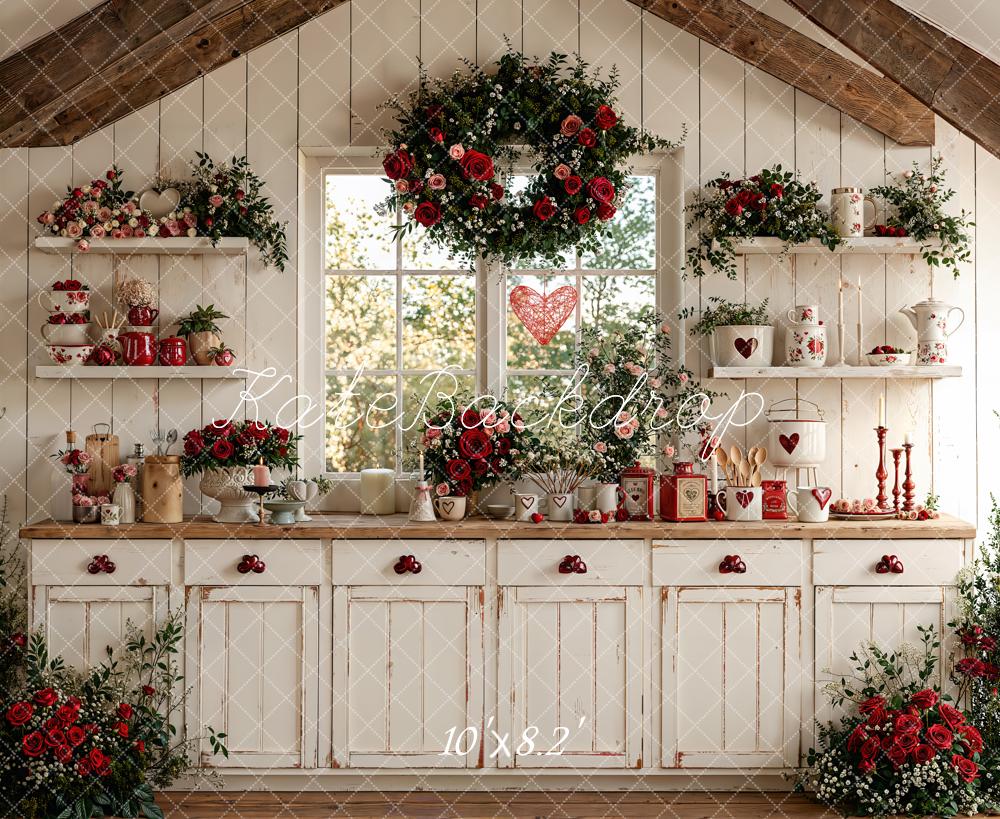 Kate Valentine Rustic Kitchen Floral Decor Fleece Backdrop Designed by Emetselch - Image 3