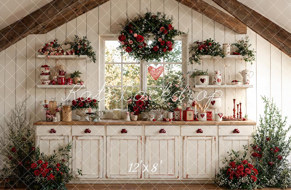 Kate Valentine Rustic Kitchen Floral Decor Fleece Backdrop Designed by Emetselch - Image 4