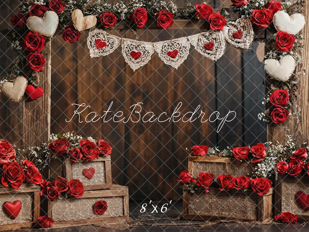 Kate Valentine Rustic Rose Wooden Wall Fleece Backdrop Designed by Emetselch - Image 2