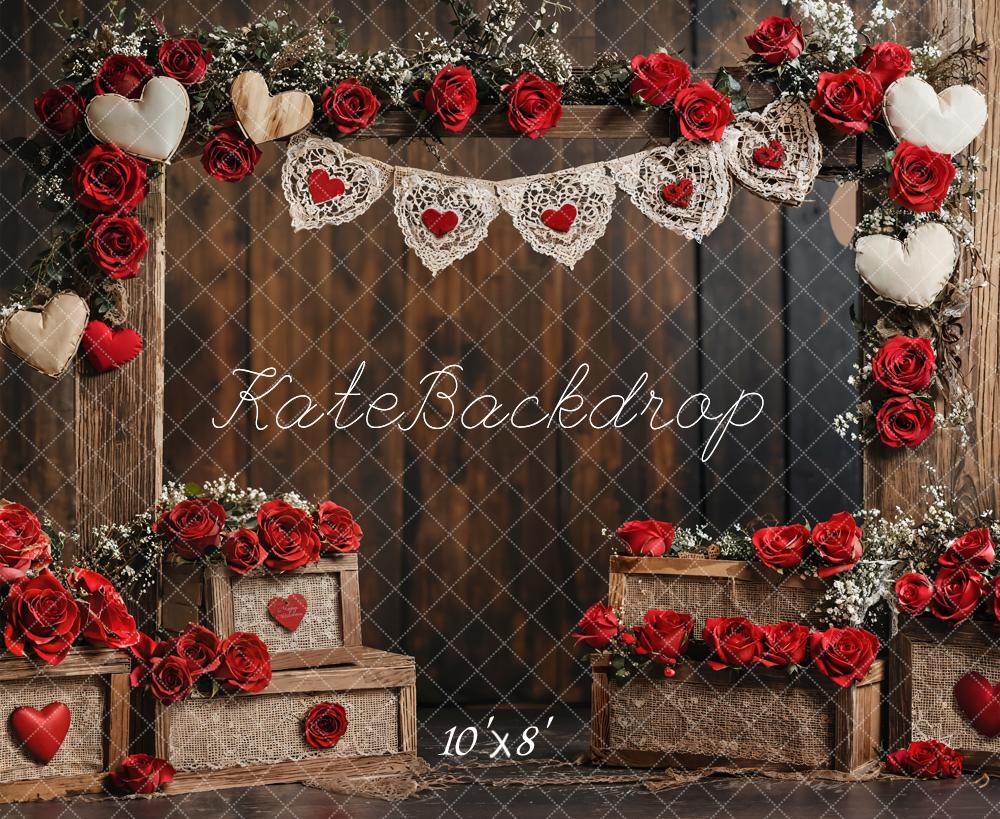 Kate Valentine Rustic Rose Wooden Wall Fleece Backdrop Designed by Emetselch - Image 3