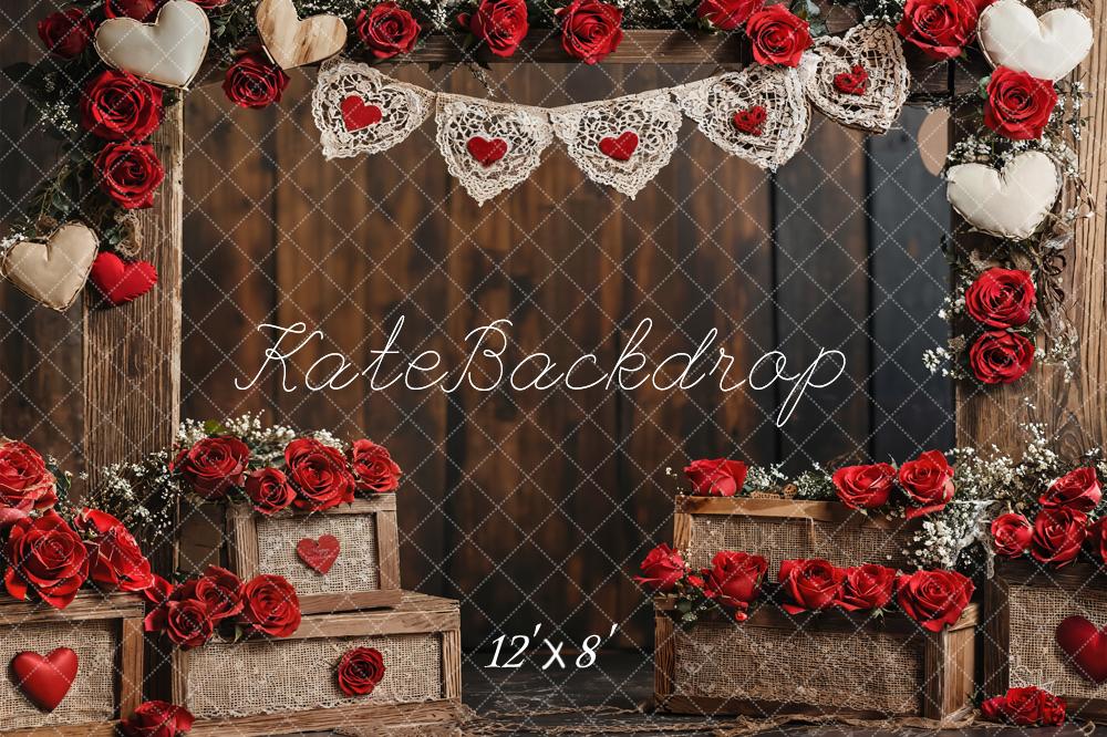 Kate Valentine Rustic Rose Wooden Wall Fleece Backdrop Designed by Emetselch - Image 4