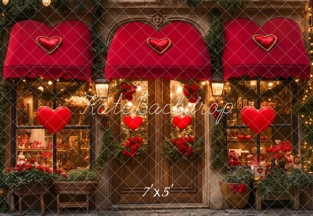 Kate Valentine Shop Front Red Hearts Backdrop Designed by Emetselch
