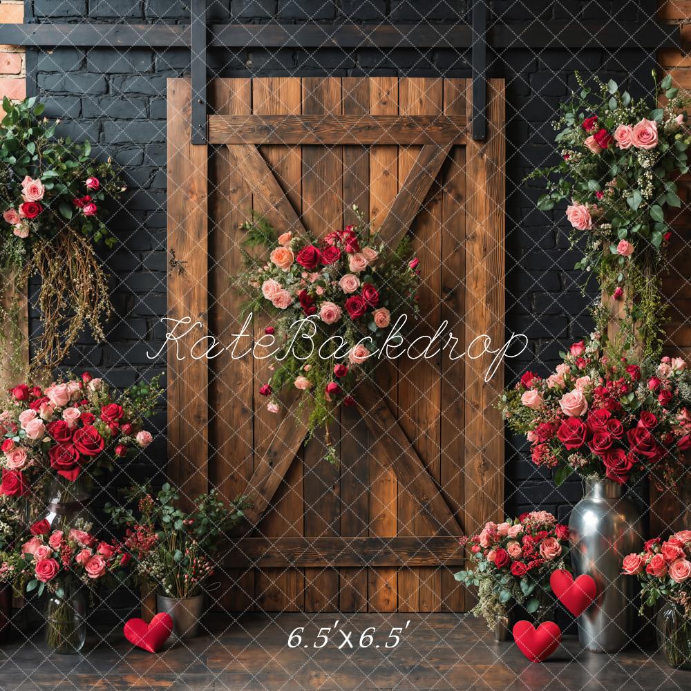 Kate Valentine/Spring Floral Rustic Wood Door Backdrop Designed by Emetselch - Image 2