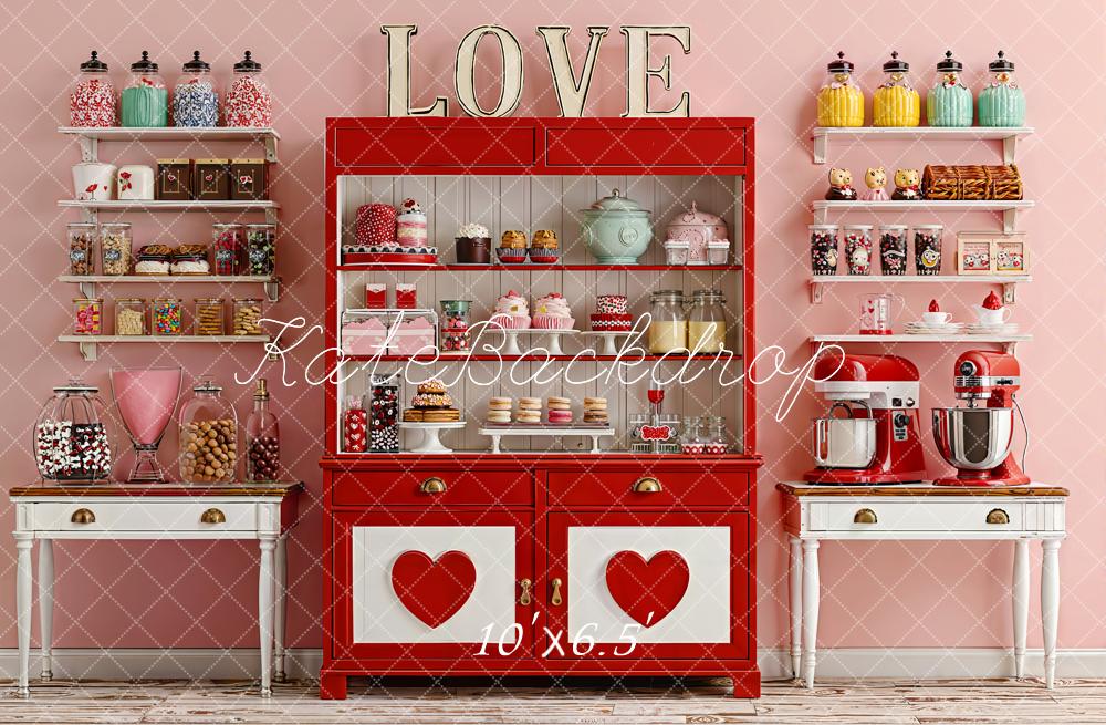 Kate Valentine Sweet Shop Red Cabinet Heart Fleece Backdrop Designed by Emetselch - Image 2