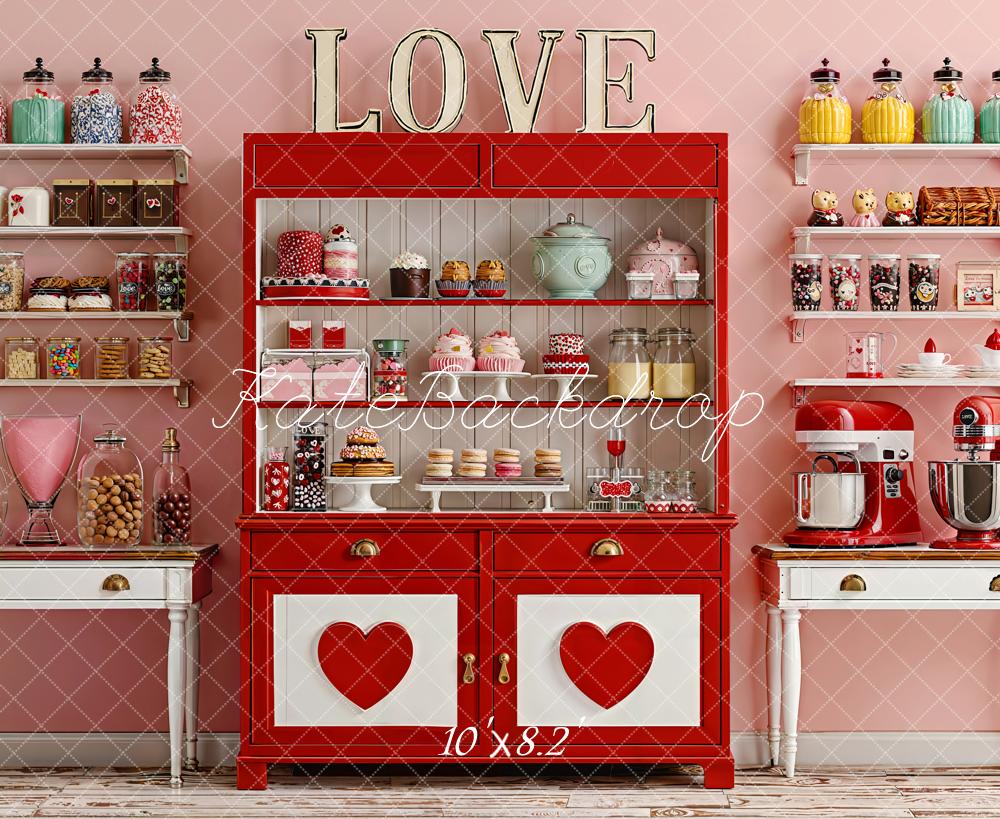 Kate Valentine Sweet Shop Red Cabinet Heart Fleece Backdrop Designed by Emetselch - Image 3