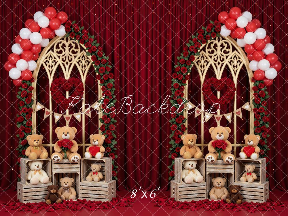 Kate Valentine Teddy Bears Balloons Roses Backdrop Designed by Mini MakeBelieve - Image 3