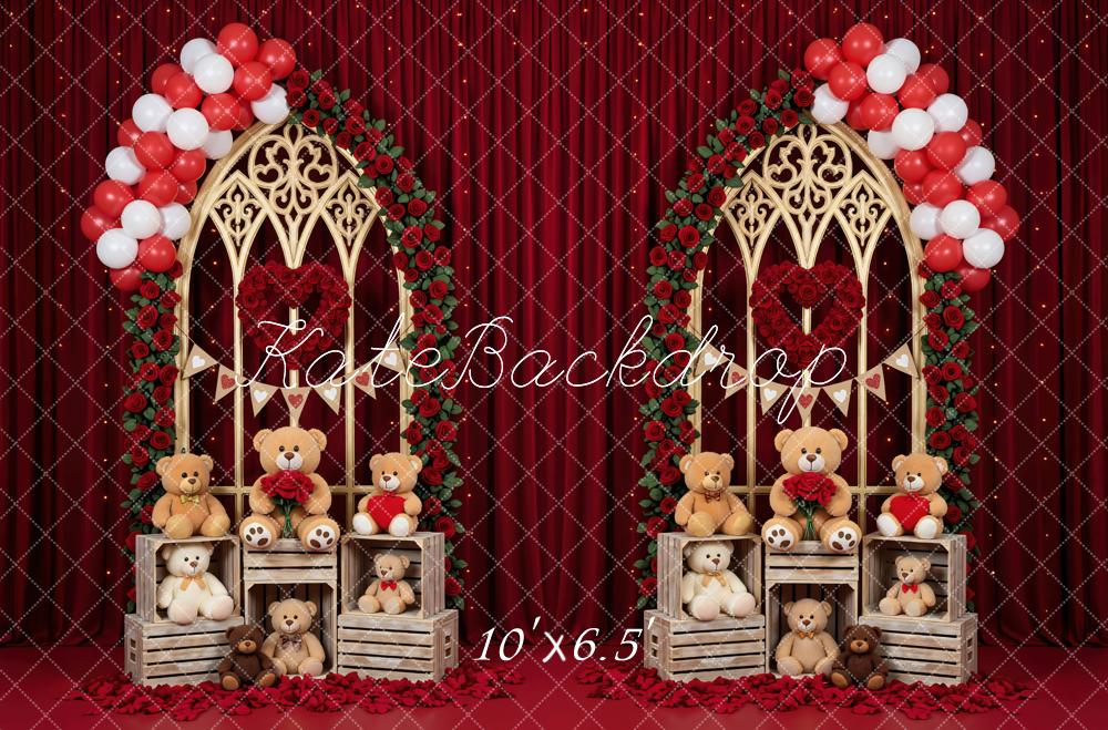 Kate Valentine Teddy Bears Balloons Roses Backdrop Designed by Mini MakeBelieve - Image 4