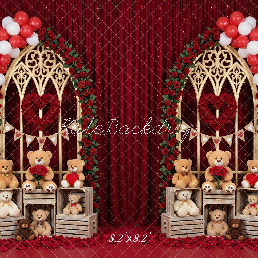 Kate Valentine Teddy Bears Balloons Roses Backdrop Designed by Mini MakeBelieve - Image 5