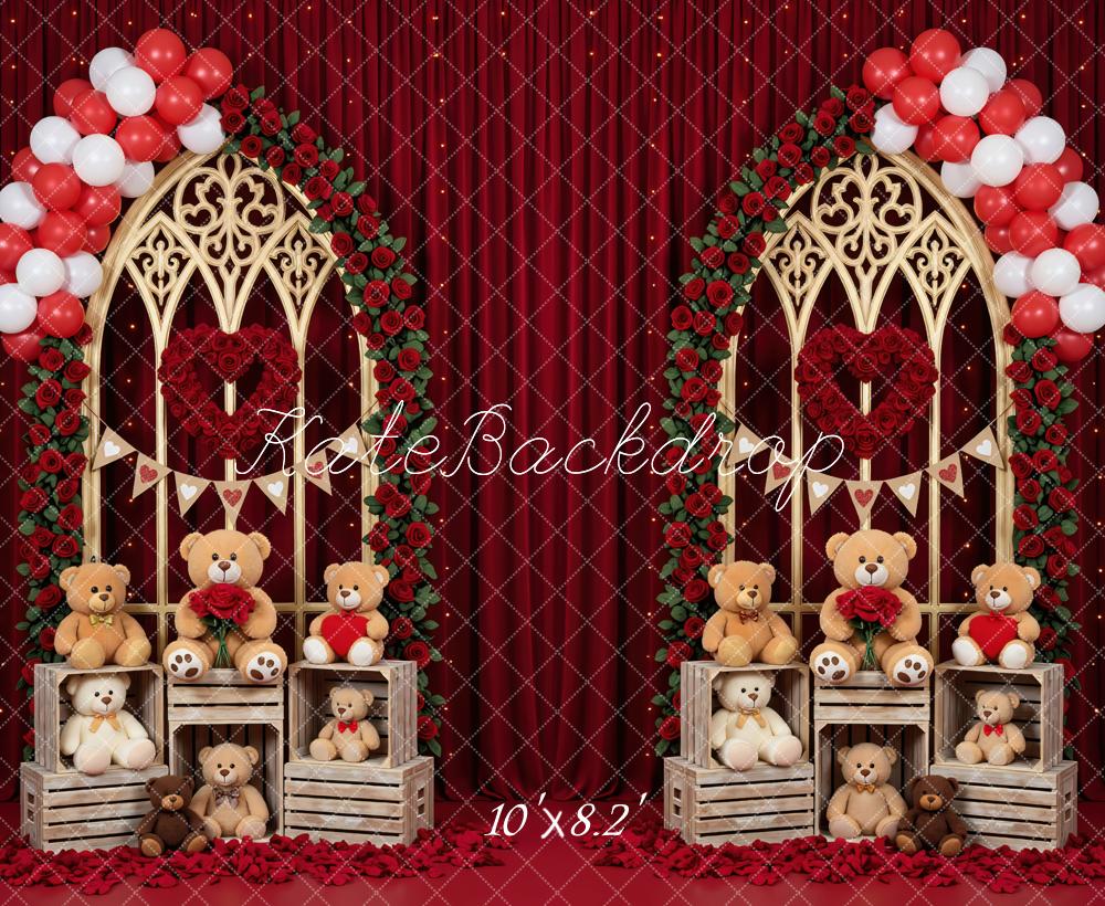 Kate Valentine Teddy Bears Balloons Roses Backdrop Designed by Mini MakeBelieve - Image 6