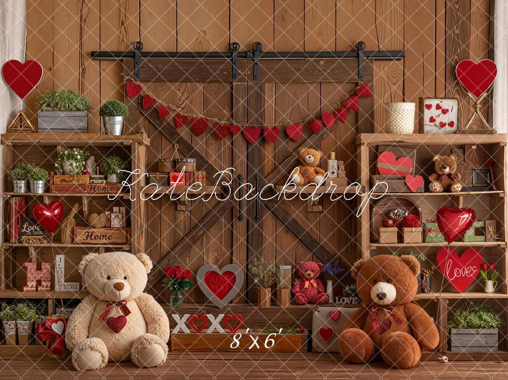 Kate Valentine Teddy Bears Wooden Shelves Backdrop Designed by Emetselch - Image 3