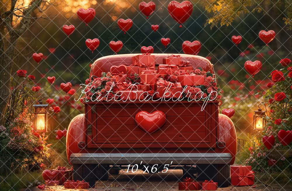 Kate Valentine Truck Red Gifts Hearts Fleece Backdrop Designed by Emetselch - Image 2
