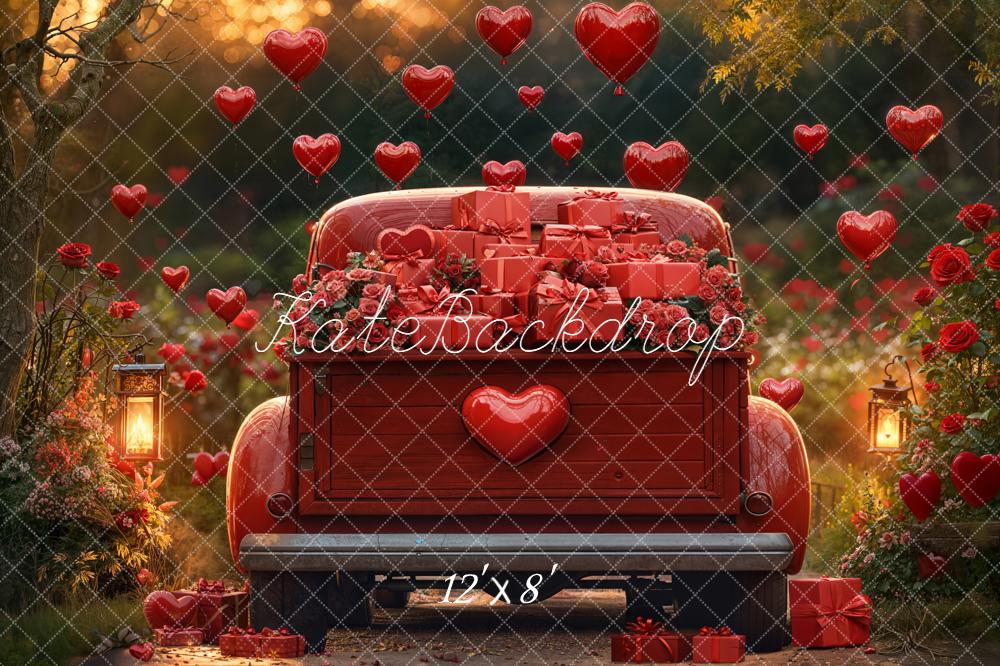 Kate Valentine Truck Red Gifts Hearts Fleece Backdrop Designed by Emetselch - Image 4