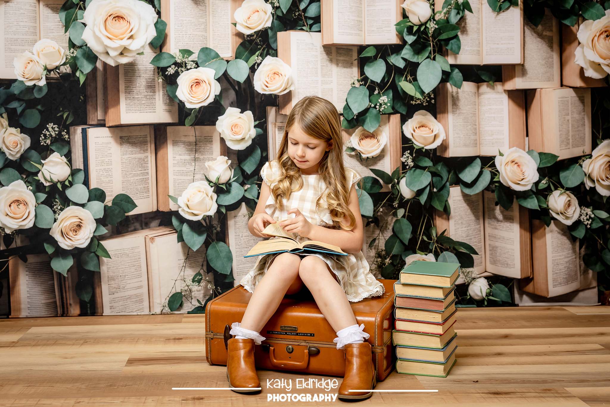 Kate Spring Vintage Books Roses Backdrop Designed by Emetselch - Image 3