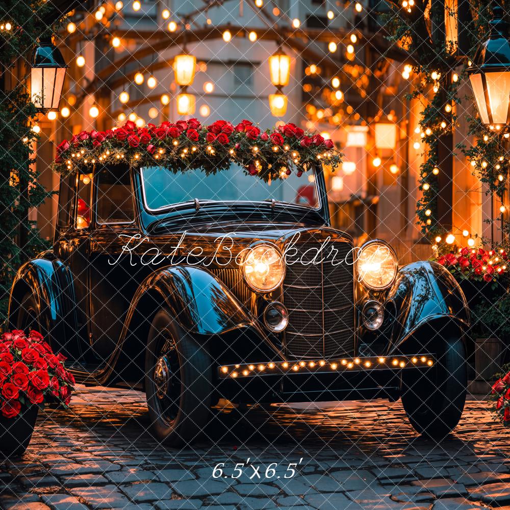 Kate Valentine Vintage Car Roses Lights Backdrop Designed by Emetselch - Image 2
