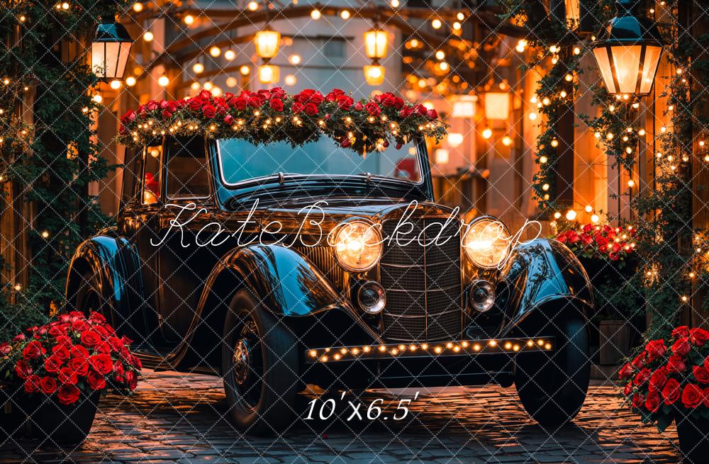 Kate Valentine Vintage Car Roses Lights Backdrop Designed by Emetselch - Image 4