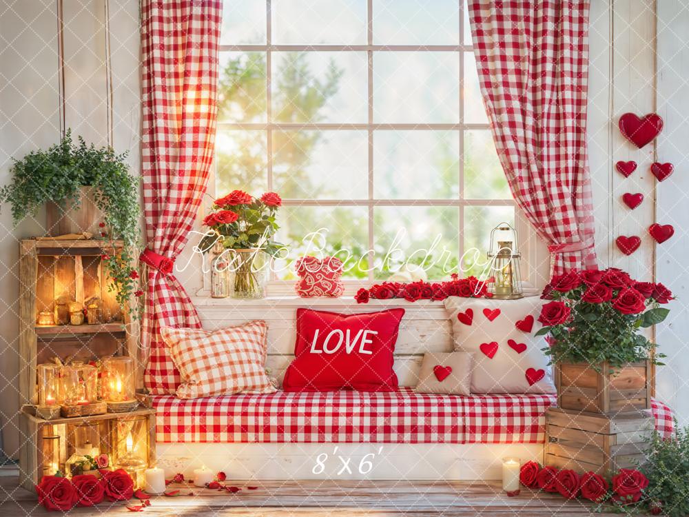 Kate Valentine Window Red Gingham Roses Backdrop Designed by Emetselch - Image 3