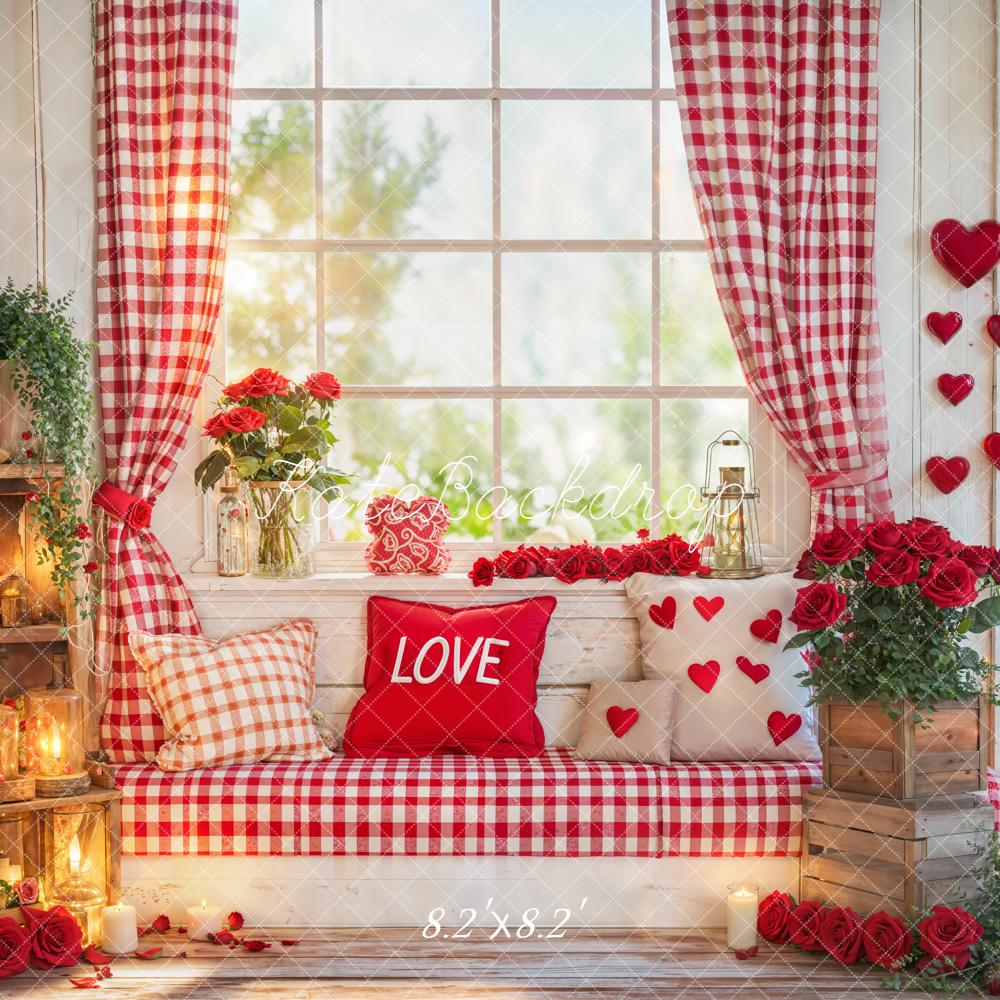 Kate Valentine Window Red Gingham Roses Backdrop Designed by Emetselch - Image 5