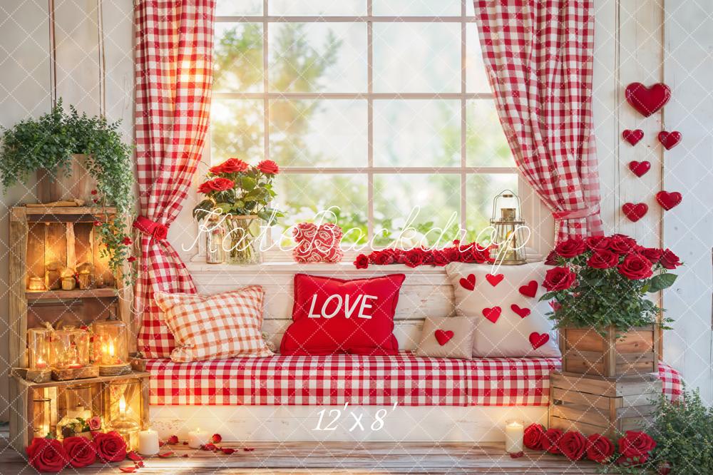 Kate Valentine Window Red Gingham Roses Backdrop Designed by Emetselch - Image 8