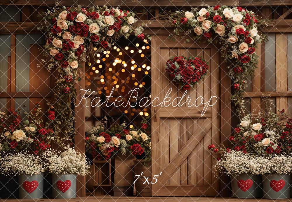 Kate Valentine Wooden Door Red Roses Backdrop Designed by Emetselch