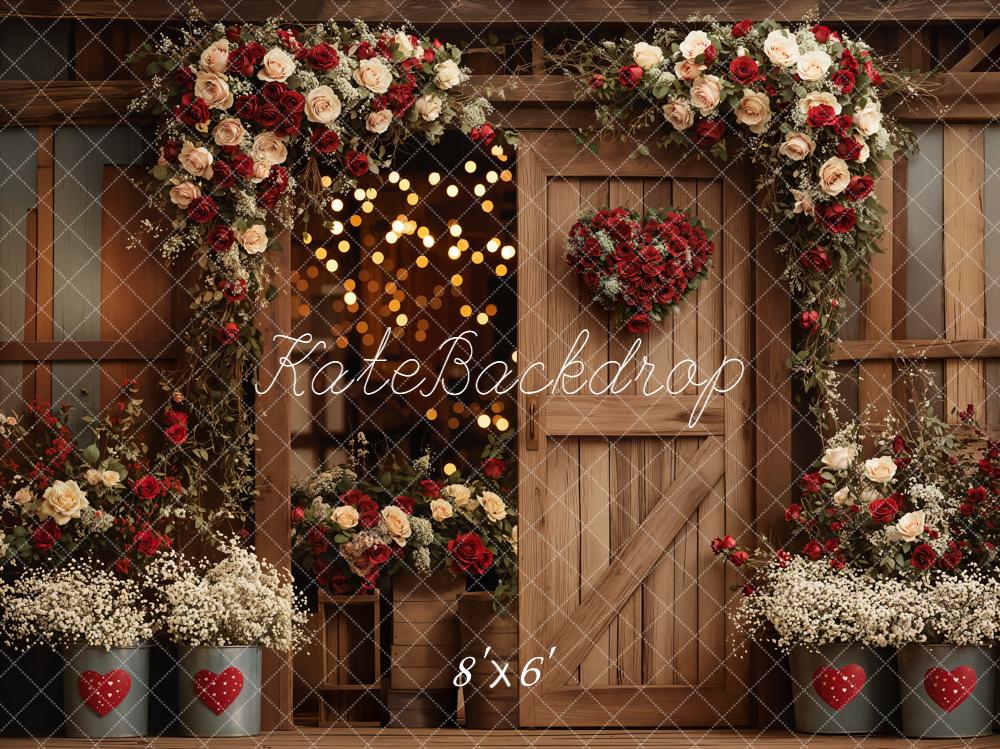 Kate Valentine Wooden Door Red Roses Backdrop Designed by Emetselch - Image 3