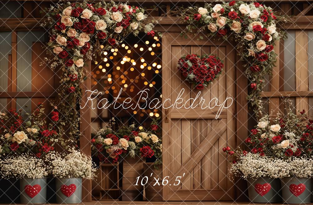 Kate Valentine Wooden Door Red Roses Backdrop Designed by Emetselch - Image 4