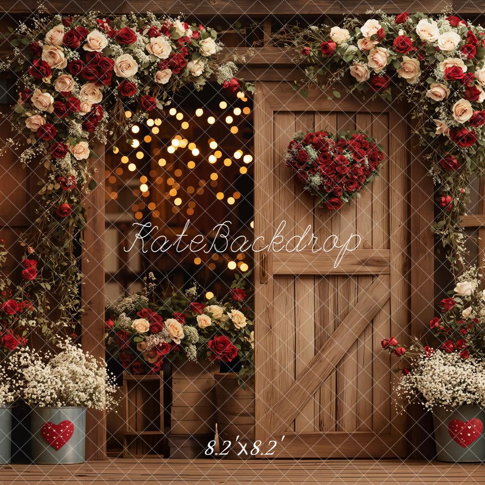 Kate Valentine Wooden Door Red Roses Backdrop Designed by Emetselch - Image 5