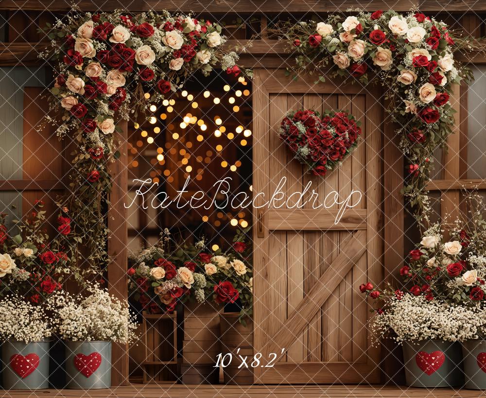 Kate Valentine Wooden Door Red Roses Backdrop Designed by Emetselch - Image 6