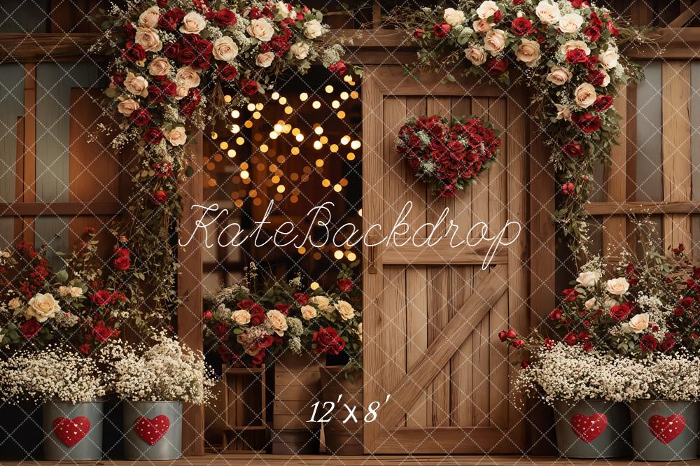 Kate Valentine Wooden Door Red Roses Backdrop Designed by Emetselch - Image 8