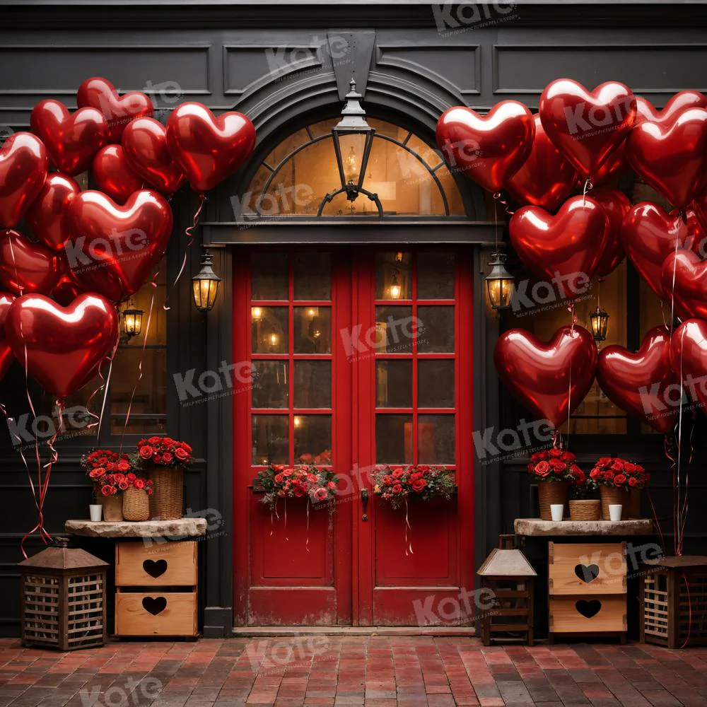 Kate Valentine's Day Balloons Flowers Red Door Backdrop Designed by Chain Photography - Image 2