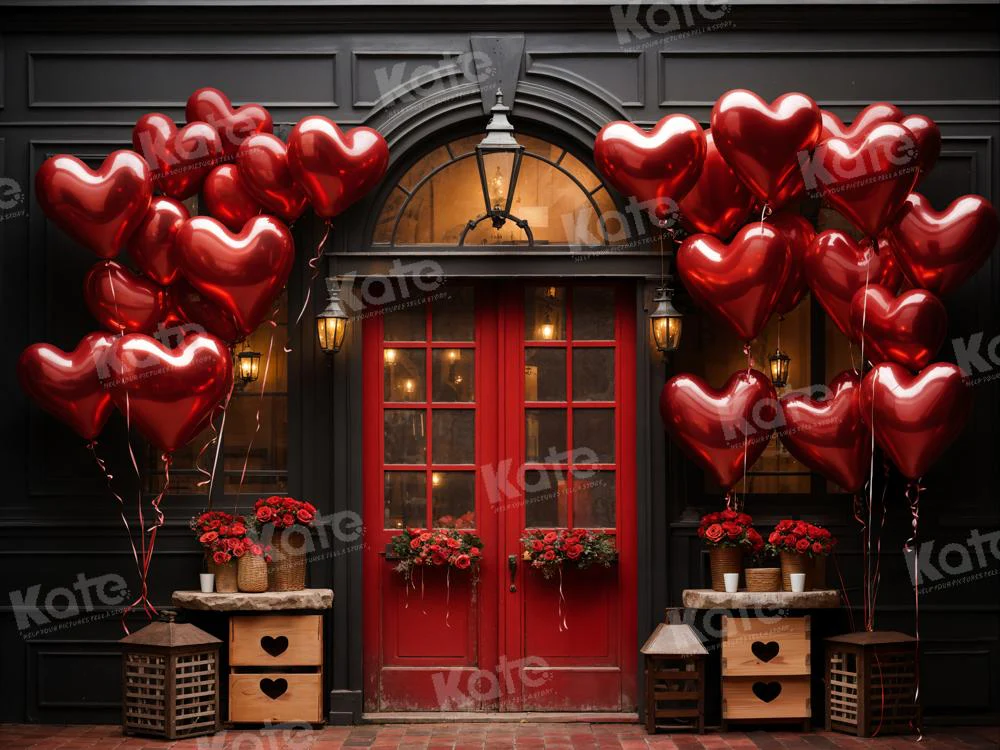 Kate Valentine's Day Balloons Flowers Red Door Backdrop Designed by Chain Photography - Image 3