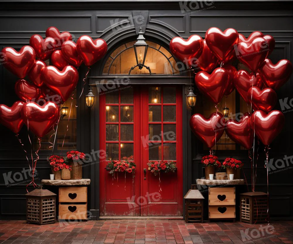 Kate Valentine's Day Balloons Flowers Red Door Backdrop Designed by Chain Photography - Image 4