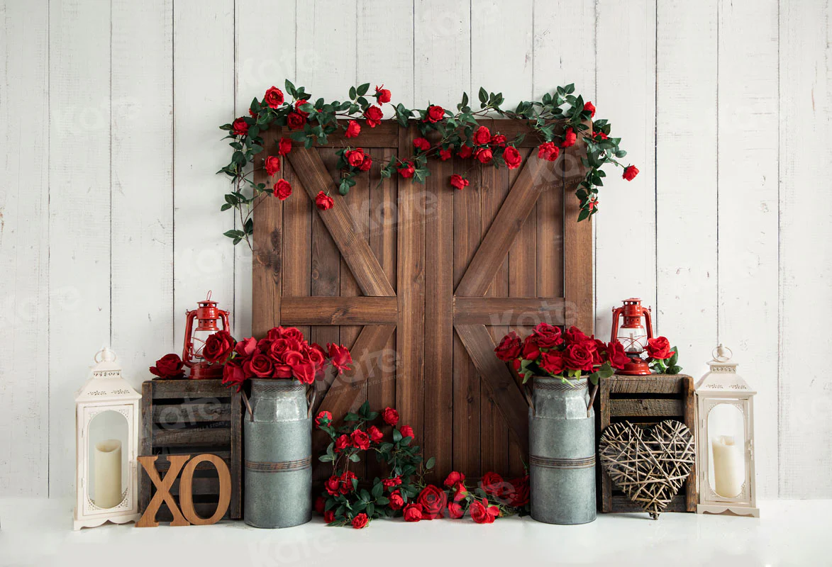 Kate Valentine's Day Barn Door Rose Backdrop for Photography - Image 2