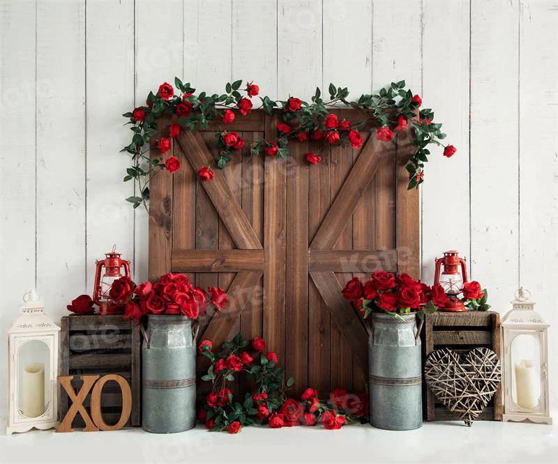 Kate Valentine's Day Barn Door Rose Backdrop for Photography - Image 5
