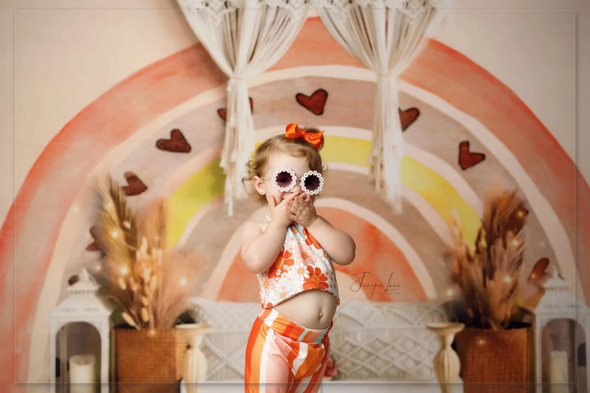 Kate Spring Boho Rainbow Birthday Backdrop for Photography - Image 3